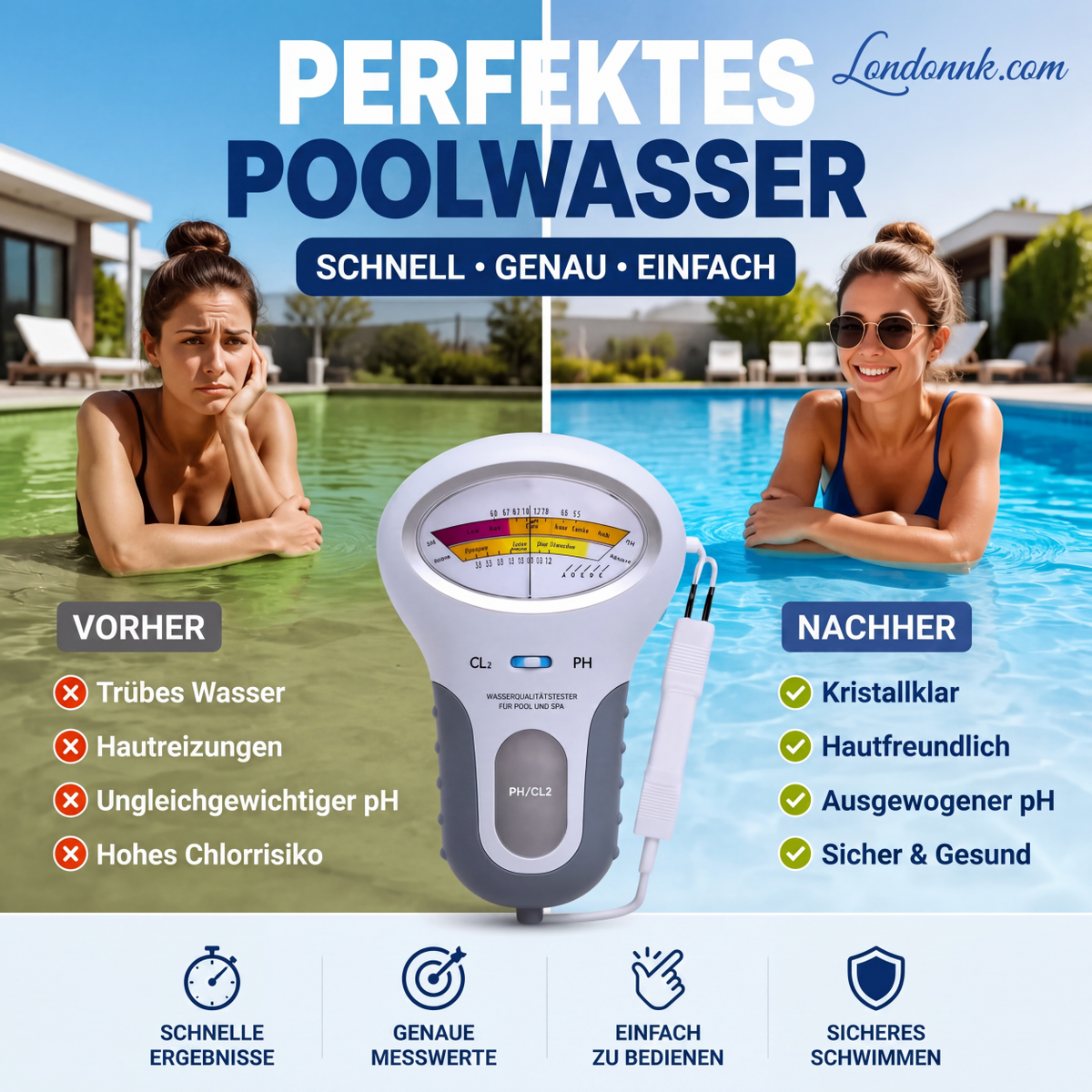 🔬🏊 50% RABATT! pH- & Chlormessgerät für Schwimmbäder – Präzise Messung von pH-Wert & Chlorgehalt – Einfach, schnell & zuverlässig 💧✨