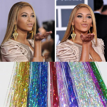 💯 Lassen Sie Ihr Haar glänzen😍Glitzernde Haarflitter Seidenverlängerung