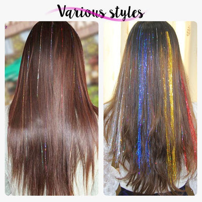 💯 Lassen Sie Ihr Haar glänzen😍Glitzernde Haarflitter Seidenverlängerung