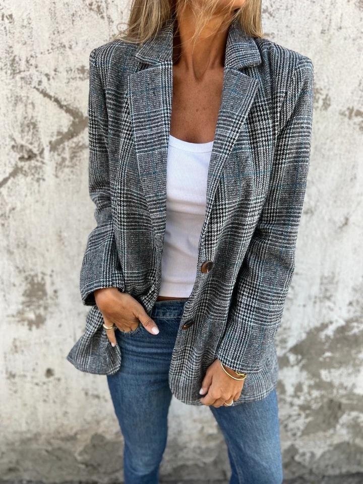 🍁Herbst-Neuankünfte🍁Lässiger karierter Blazer mit Revers