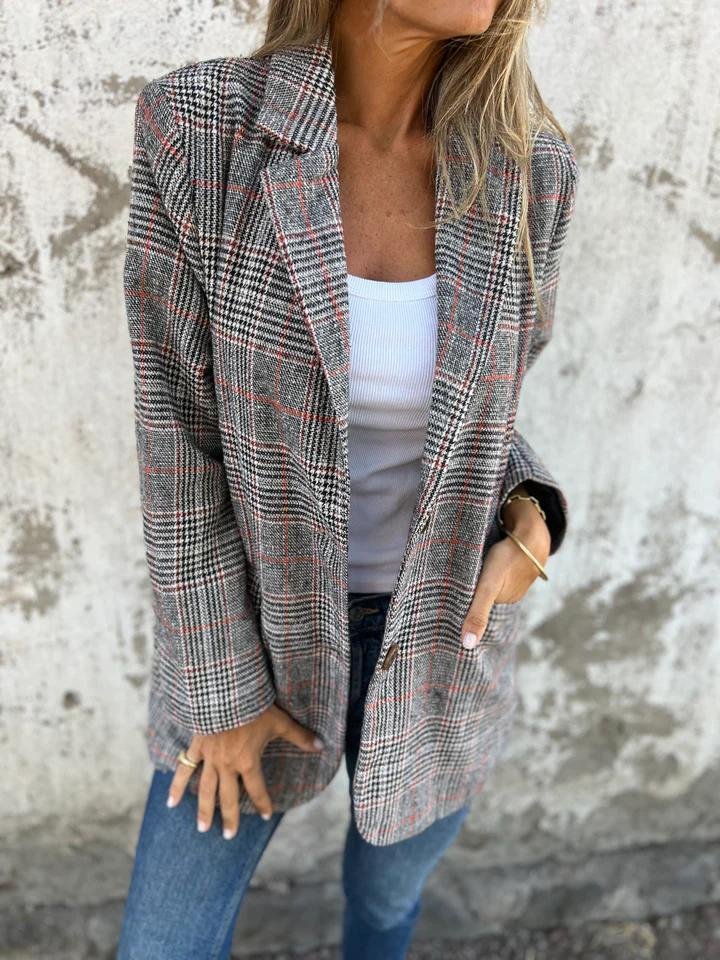 🍁Herbst-Neuankünfte🍁Lässiger karierter Blazer mit Revers