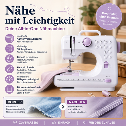 🛍️ 50 % Rabatt – Mini-Nähmaschine für Zuhause – vielseitig, robust & kompakt – mit 12 Stichen, ideal für Reparaturen & DIY-Projekte 🧵