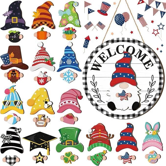 🎅Saisonangebot🎄Austauschbares hölzernes Gnom-Willkommensschild🎈