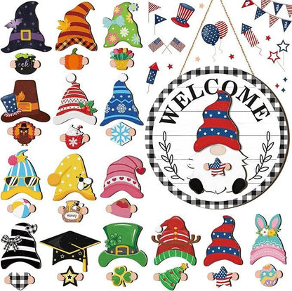 🎅Saisonangebot🎄Austauschbares hölzernes Gnom-Willkommensschild🎈