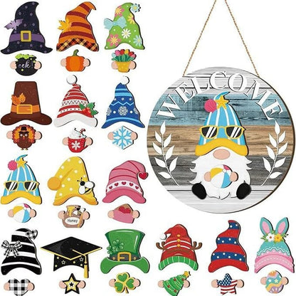 🎅Saisonangebot🎄Austauschbares hölzernes Gnom-Willkommensschild🎈