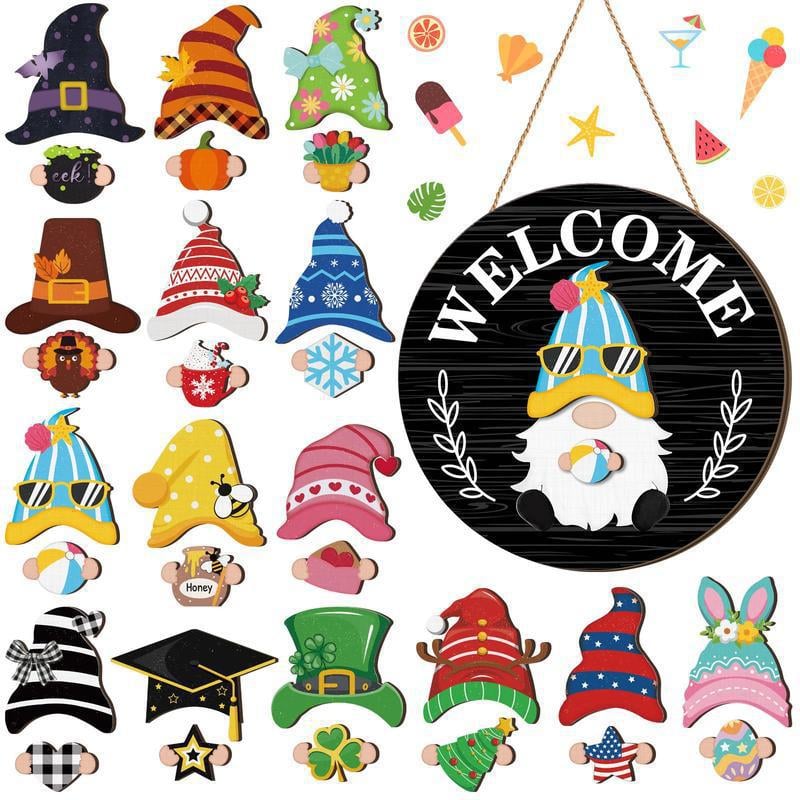 🎅Saisonangebot🎄Austauschbares hölzernes Gnom-Willkommensschild🎈