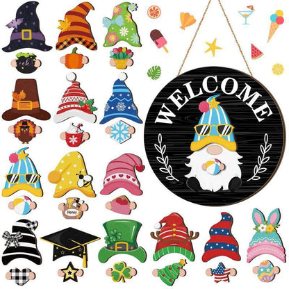 🎅Saisonangebot🎄Austauschbares hölzernes Gnom-Willkommensschild🎈