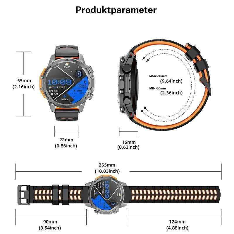1,52'' HD-Smartwatch für Herren – Telefonieren und Musiksteuerung – Mehrere Sportmodi – Wasserdicht gemäß IP68 – Lange Akkulaufzeit – Fitnessuhr für Android und iPhone