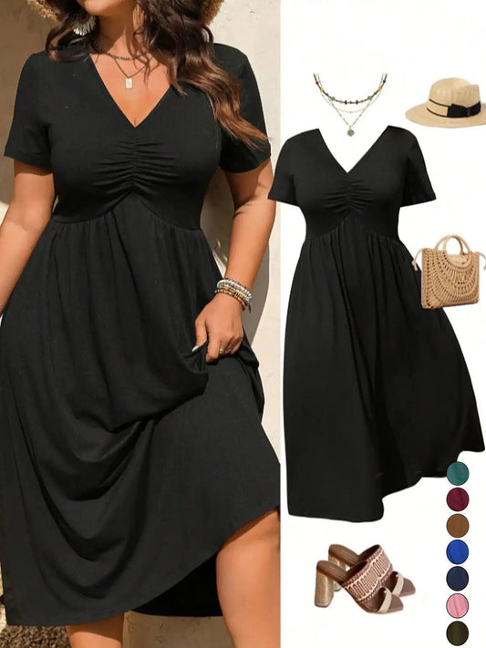 ✨ Figurfreundliches Damen Großgrößen-Kleid – Empire-Schnitt, atmungsaktives Material und vielseitig kombinierbar für warme Tage 🌸