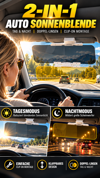 Sicherer Fahren bei Tag & Nacht 🌙 Universelle HD Blendschutz-Sonnenblende fürs Auto ✨-Gcom