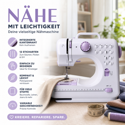 🛍️ 50 % Rabatt – Mini-Nähmaschine für Zuhause – vielseitig, robust & kompakt – mit 12 Stichen, ideal für Reparaturen & DIY-Projekte 🧵