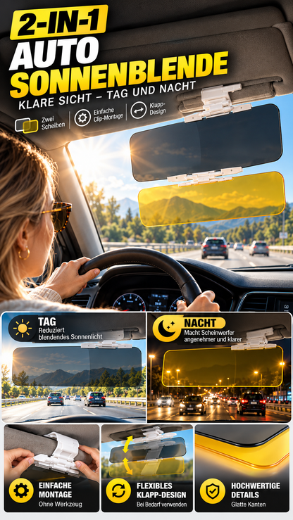 Sicherer Fahren bei Tag & Nacht 🌙 Universelle HD Blendschutz-Sonnenblende fürs Auto ✨-Gcom