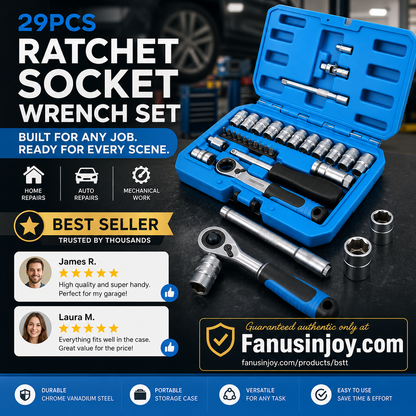 📢📢50% RABATT !!⏰29-teiliges Ratschen-Steckschlüssel-Set – Chrom-Vanadium-Stahl, 11 Stecknüsse & 10 Bits. Perfekt für Autoreparaturen & DIY 🛠️✨