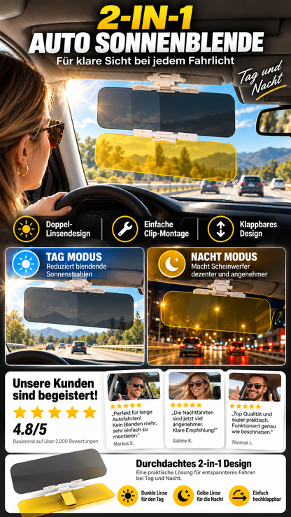 Sicherer Fahren bei Tag & Nacht 🌙 Universelle HD Blendschutz-Sonnenblende fürs Auto ✨-Gcom