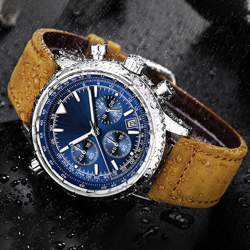 ⌚🎁Multifunctional mature stainless steel waterproof chronograph watch, with date display, luxurious and casual imitation of Quartz Male watch gift watch