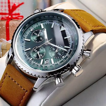 ⌚🎁Multifunctional mature stainless steel waterproof chronograph watch, with date display, luxurious and casual imitation of Quartz Male watch gift watch