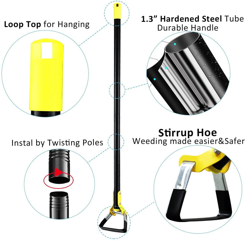 30-61 Inch Black Adjustable Weeding Loop Stirrup Hoe