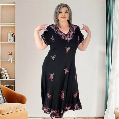 Plus Size V-Ausschnitt Fließendes Midikleid