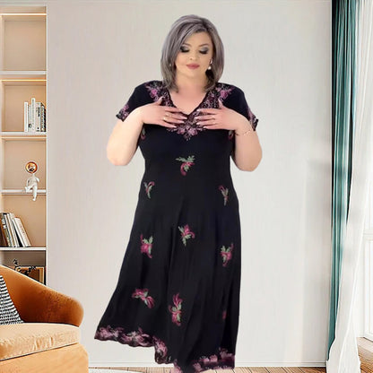 Plus Size V-Ausschnitt Fließendes Midikleid