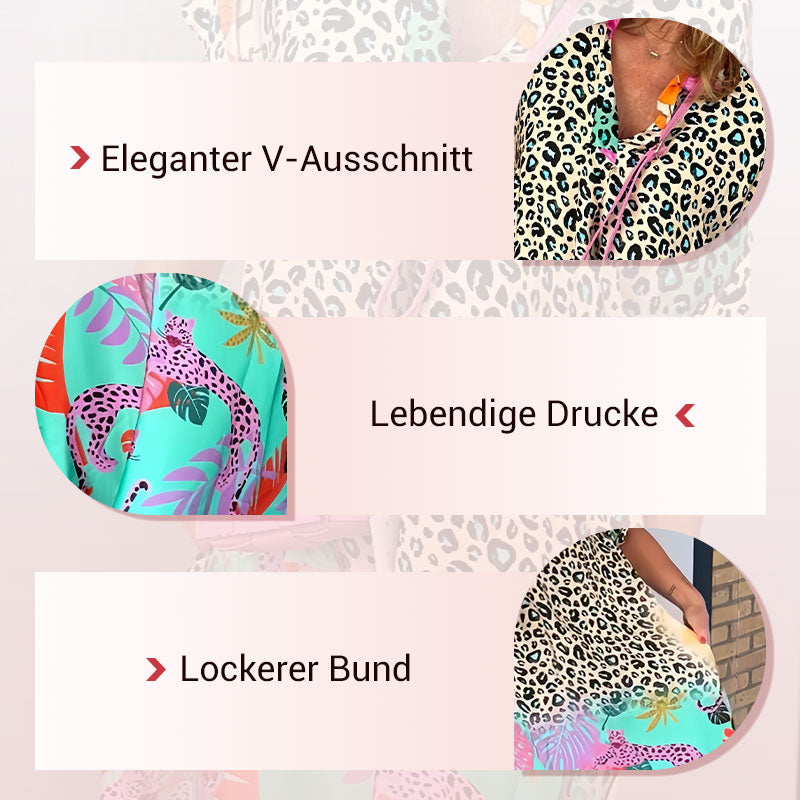 Lässiges kurzärmeliges Kleid mit Leopardenmuster für Frauen