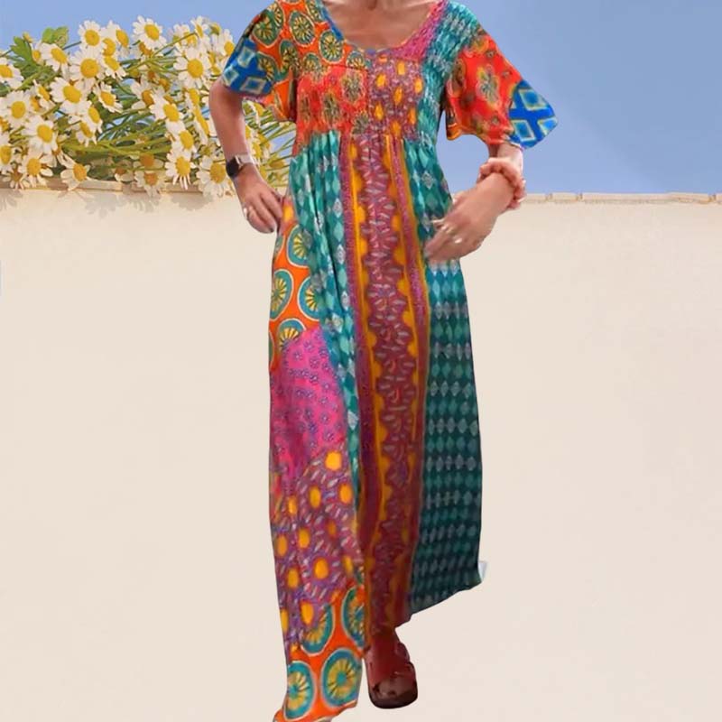 💕50% RABATT💃Bohemian Patchwork Buntes Maxikleid für Frauen