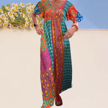 💕50% RABATT💃Bohemian Patchwork Buntes Maxikleid für Frauen