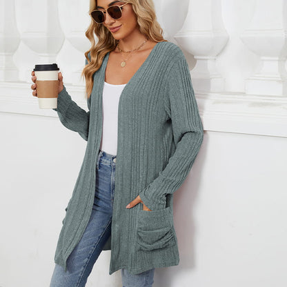 🍂Frühherbst-Specials🍂Lässiger langärmeliger Strickmantel für Damen mit offener Vorderseite