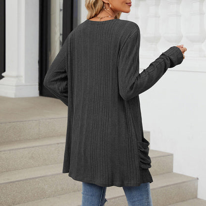 🍂Frühherbst-Specials🍂Lässiger langärmeliger Strickmantel für Damen mit offener Vorderseite