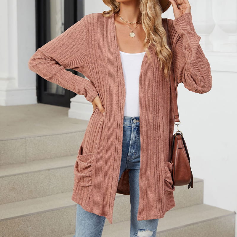 🍂Frühherbst-Specials🍂Lässiger langärmeliger Strickmantel für Damen mit offener Vorderseite