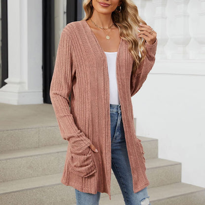 🍂Frühherbst-Specials🍂Lässiger langärmeliger Strickmantel für Damen mit offener Vorderseite