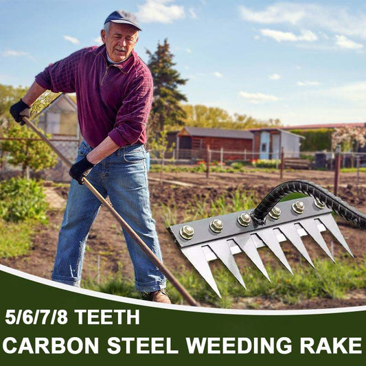 🌿 JETZT 50 % RABATT! 🧤 5/6/7/8 Unkrautrechen mit Gartenzähnen aus Karbonstahl – Langlebig, Ergonomischer Griff & Effizientes Jäten 🌱