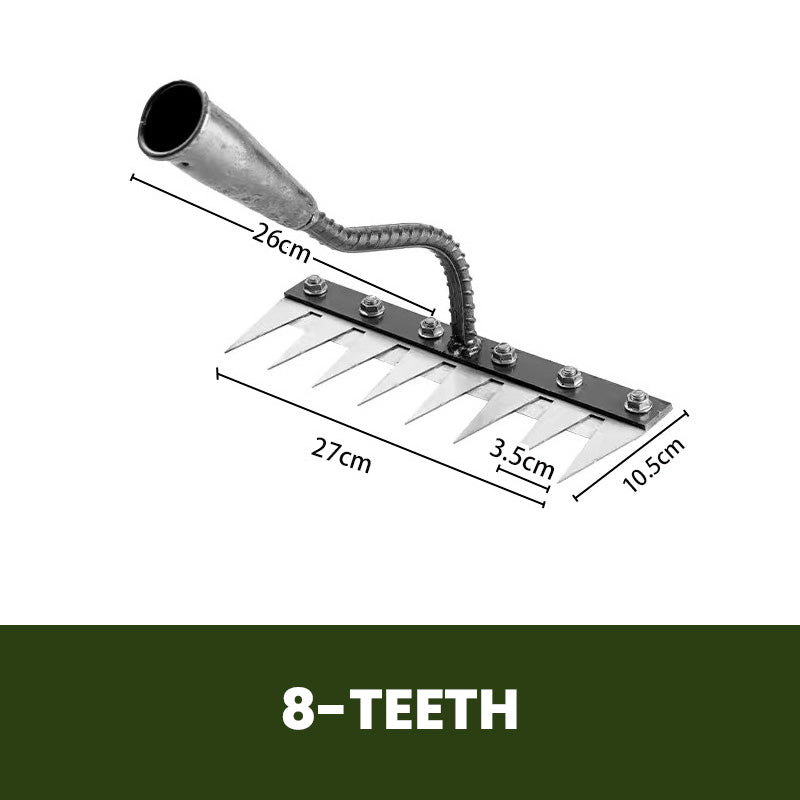 🌿 JETZT 50 % RABATT! 🧤 5/6/7/8 Unkrautrechen mit Gartenzähnen aus Karbonstahl – Langlebig, Ergonomischer Griff & Effizientes Jäten 🌱