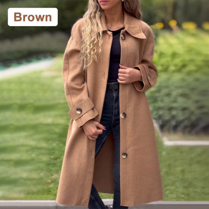 🍂 Langer einfarbiger Button-Down-Mantel für Frauen