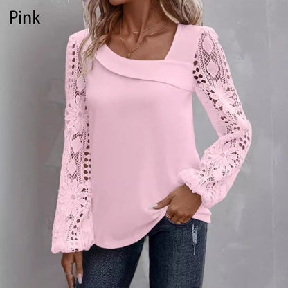 🌸Langarm-Top mit Cut-out und Patchwork-Spitze für Damen🌸