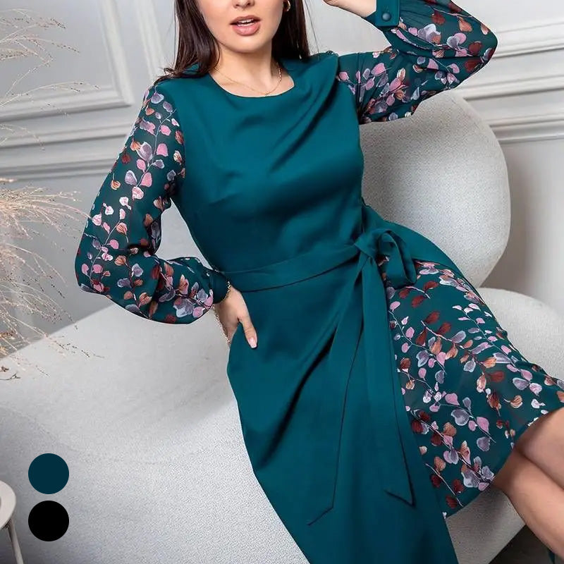 Zum Niedrigstpreis Verkaufen🍂Elegantes langärmeliges Damenkleid mit Print-Details