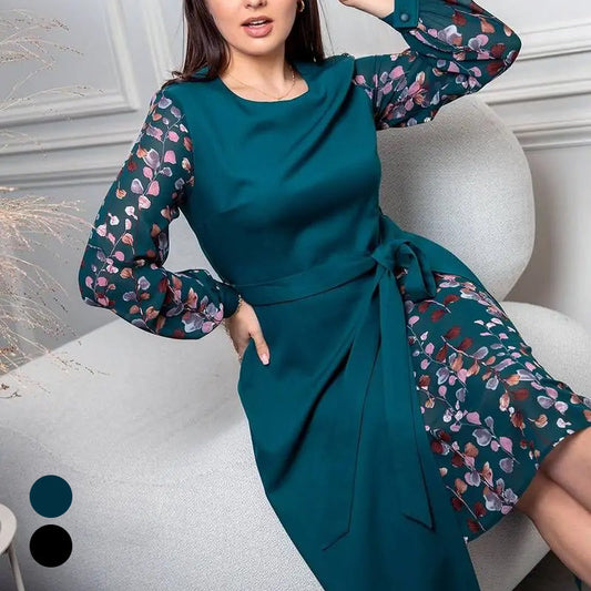 Zum Niedrigstpreis Verkaufen🍂Elegantes langärmeliges Damenkleid mit Print-Details