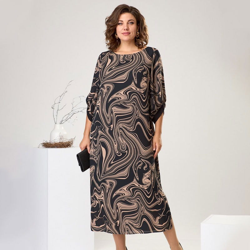 🍂Herbst-Specials🍂Dreiviertelärmeliges Maxikleid mit Marmordruck