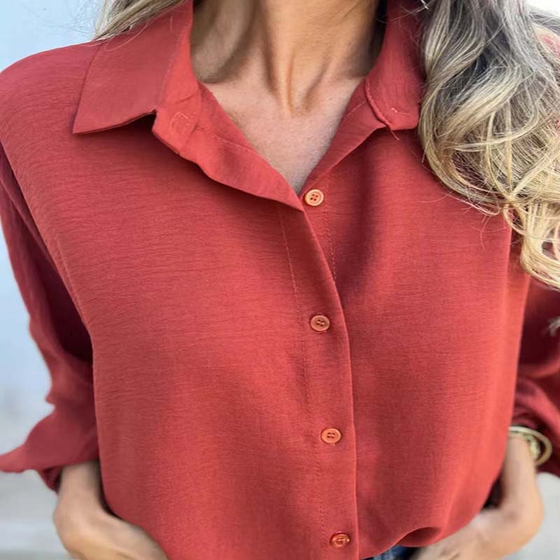 🍂Herbst-Specials🍂Elegantes einfarbiges Button-Up-Hemd für Damen