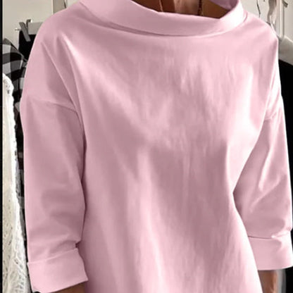 🌸 Lässiges T-Shirt mit Stehkragen und fester Farbe