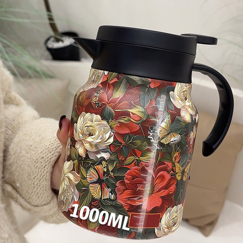 🍂☕ Isolierte Teekanne mit Sieb – Edelstahl, 1L, stundenlang heiß