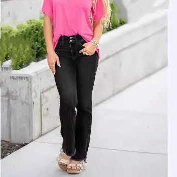 🍁 Lässige Damenjeans mit hoher Taille und Taschen