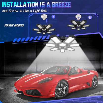 Helle LED-Garagenleuchte mit verformbaren Paneelen