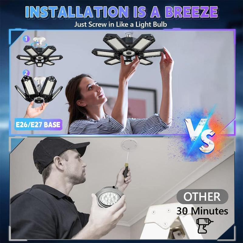 Helle LED-Garagenleuchte mit verformbaren Paneelen