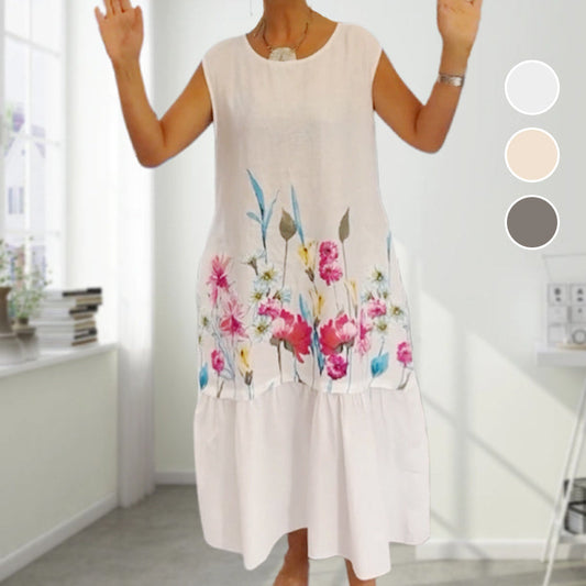 💕Was soll ich morgen anziehen?💕Lockeres, ärmelloses Kleid mit Rundhalsausschnitt und Blumenmuster