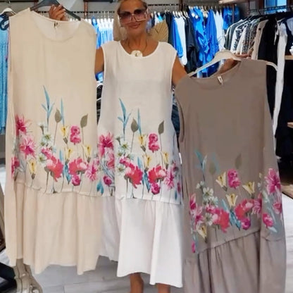 💕Was soll ich morgen anziehen?💕Lockeres, ärmelloses Kleid mit Rundhalsausschnitt und Blumenmuster