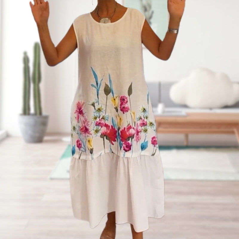 💕Was soll ich morgen anziehen?💕Lockeres, ärmelloses Kleid mit Rundhalsausschnitt und Blumenmuster