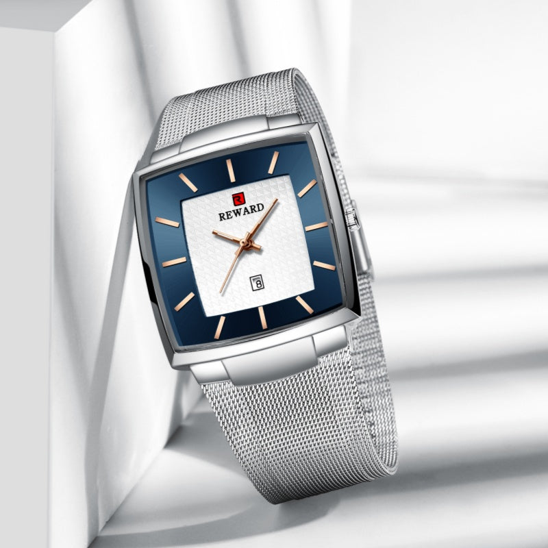 🔥Herren ultra-dünnen Quadrat Mesh Gürtel Quarzuhr