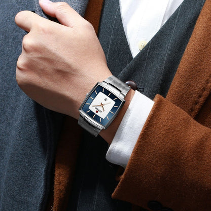 🔥Herren ultra-dünnen Quadrat Mesh Gürtel Quarzuhr