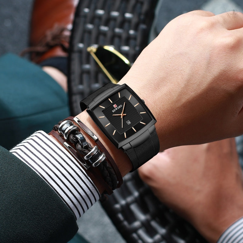 🔥Herren ultra-dünnen Quadrat Mesh Gürtel Quarzuhr