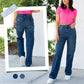 High Rise Cargo Wide-Leg Stretch-Jeans für Damen